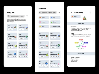 Pokemon Berry Dex app design ui ux