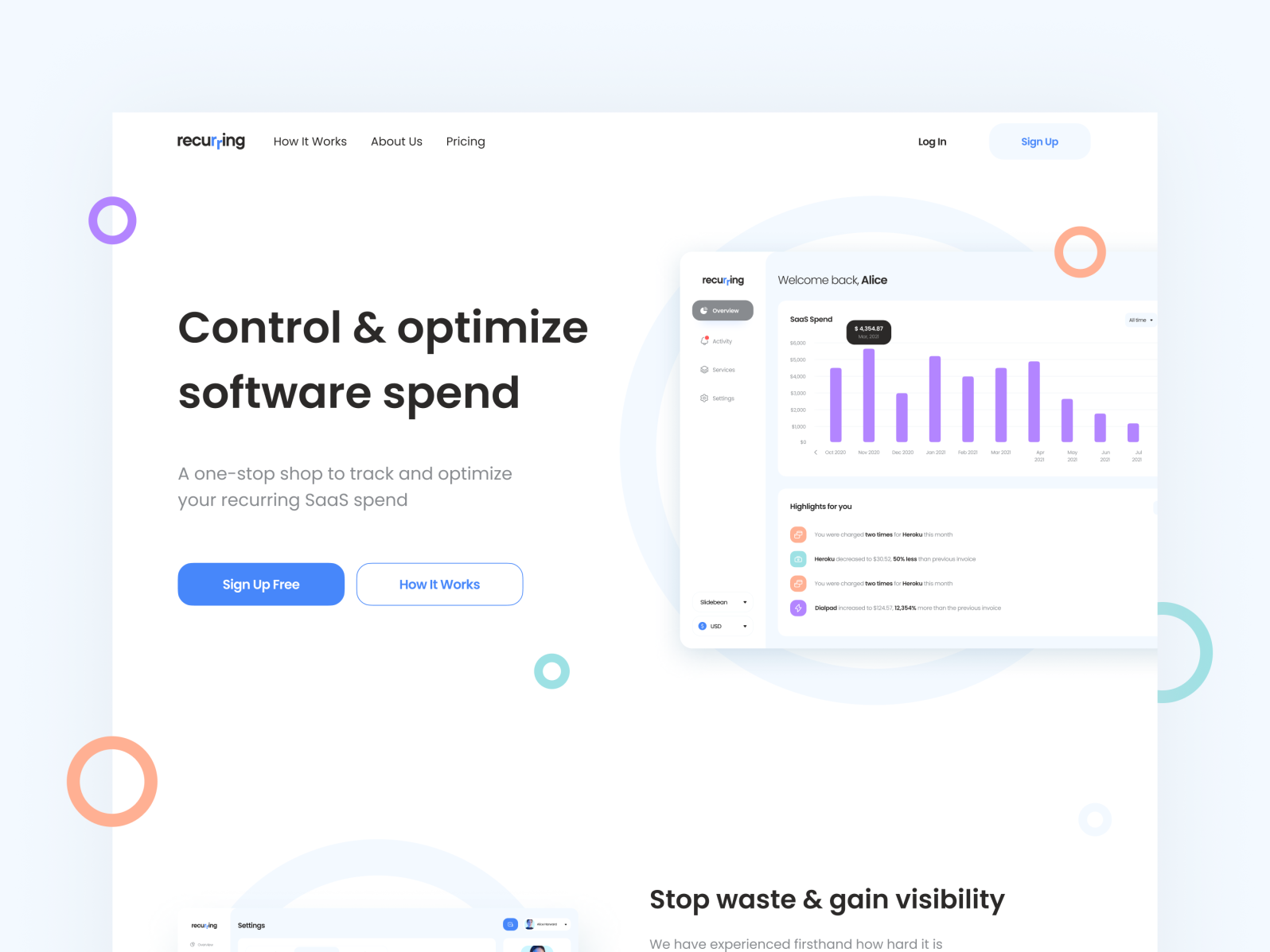 SaaS spend tracker landing page by Marcos Perez on Dribbble