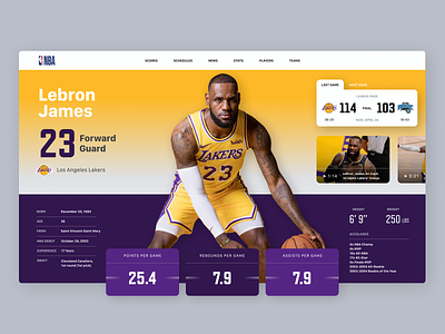 NBA Player Profile Rebound app basketball design details page live live game nba player profile scores sport sports design statistics stats team ui ui ux uiux web