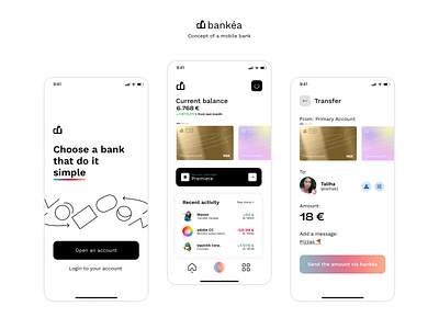 💸 bankéa: concept of a mobile bank app bank card clear clear theme design gradient ios mobile modern money ui white white theme