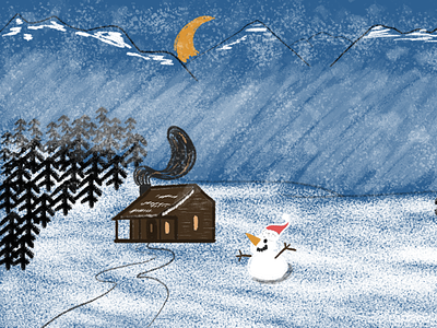a snowy night ⛄ art blue cabin draw drawing illustration landscape photoshop snow snow cabin snowy white winter