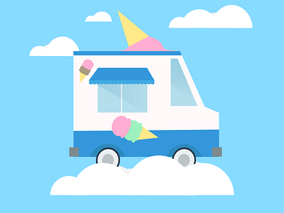 Sweet Dreams clouds design flat ice ice cream icecream illustration sky truck vector