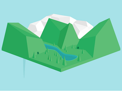 Mountains 3d design green illustration isometric mountain river