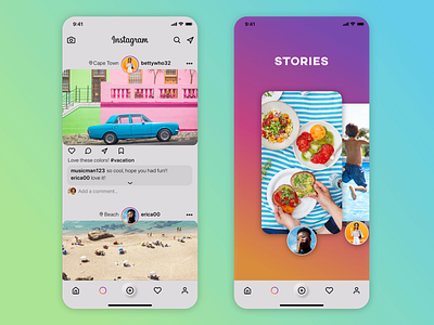 Instagram Home Page, Stories Page redesign app design feed instagram interface photography photos redesign social media ui ui design ux ux design visual design