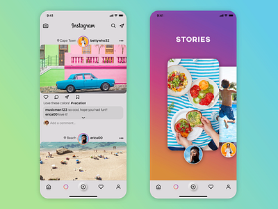 Instagram Home Page, Stories Page redesign