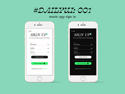 Daily UI: 001 - Music App dailyui 001 dailyui1 dailyuichallenge design iphone app design language learning minimal music app ui signup page spotify ui ux