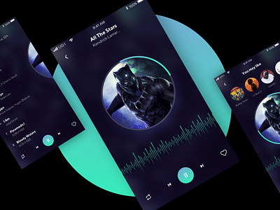 Music Player black blue dark gradient music player recommended ui uisml ux