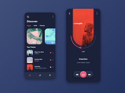 Music App (Dark Mode) app dark mode design exploration idea inspiration interface mobile music music app ui ux visual web