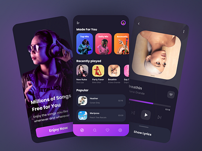 Music Streaming App (Dark Theme) app dark dark theme design idea inspiration interface mobile music music app music player streaming ui ux visual