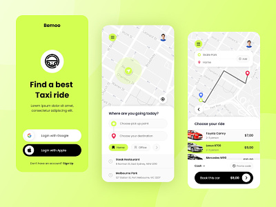 Bemoo - Taxi Booking Mobile App app booking branding car car booking design driver idea illustration inspiration interface logo taxi taxi booking trip ui ux