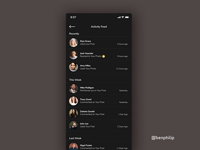 UI 047 Activity Feed activity feed dailyui dark theme design minimal ui ui design ux