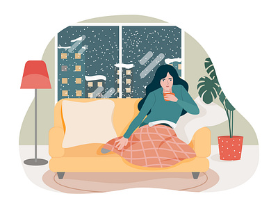 Warm at home art design flat girl illustration illustrator vector winter
