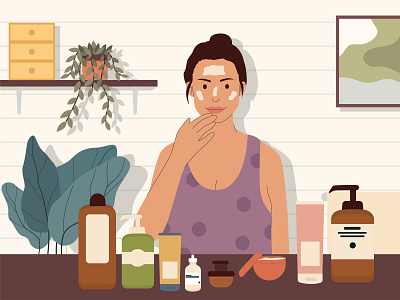 Night skincare routine design flat graphic illustrator landing page social media vector website