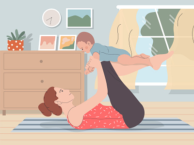 Yoga at home art design flat girl illustration illustrator vector website