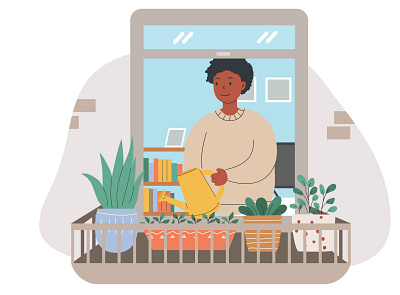 Planting in apartment apartment art design flat illustration illustrator man plant vector