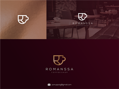 Romanssa Coffee Shop brand design branding coffee cup flat illustration flatdesign letter logodesign logomaker logotype modern logo ponuppo typogaphy ui ux