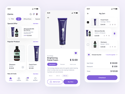 Clarins - Skincare Product Sales App beauty beauty product e commerce minimal mobile app mobile app design online shop skincare ui design