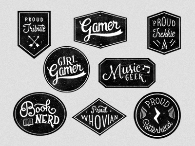 Geek Badges badge black geek hand lettering lettering retro texture white