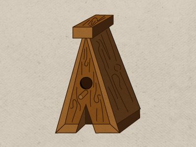 'A' bird house illustration playful texture