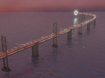 Bridge with Lights and Traffic Trails 3d render bridge fog traffic trails