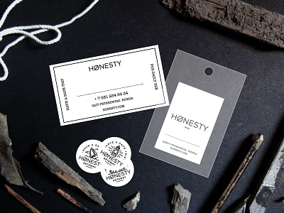 Honesty stuff business card letters logo logotype minimal package type visit