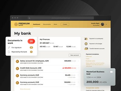 Premium Bank — Web App client dashboad design desktop finance fintech gold product right ui ux ux design web