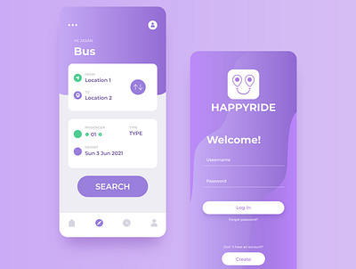 Happy Ride | City Bus Transportation App UI Design app app design application famebro famebromedia ui ui design ui designs