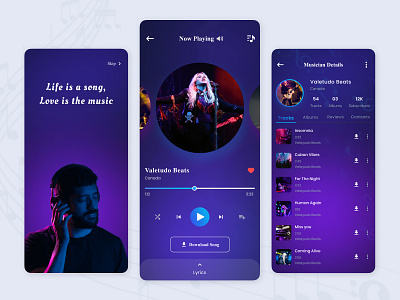 Music App dark theme design mobile app music app music detail page song ui