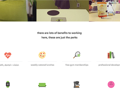 Perks & benefits benefits boogie bowling careers page culture icons perks and benefits pizza tennis uiux