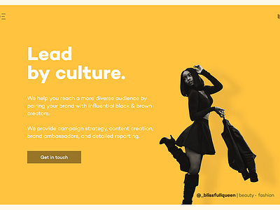 SHADE brand page - Lead by culture aicha boogie bright colors diverse influencer marketing landing page marketing shade simple ui ux web design
