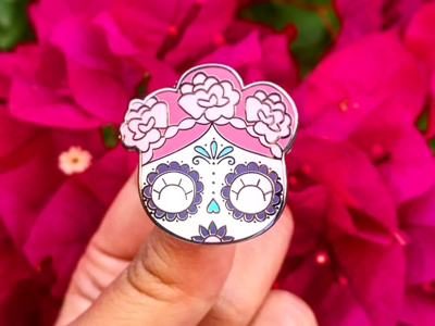 Pink cute sugar skull artist creative doodle drawing illustrations lapel pins skulls sugar