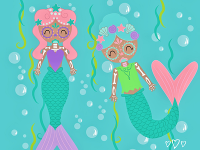 Fun sugar skull mermaids