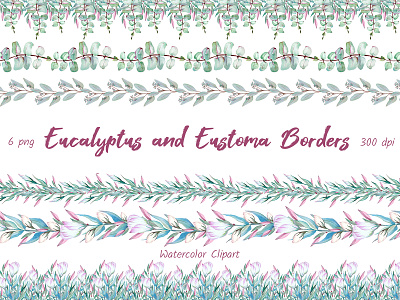 Eucaliptus and Eustoma Borders branding card design floral flowers graphic design illustration leaves watercolor watercolor illustration