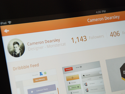 Cameron's Profile cameron feed followers following ipad profile ui