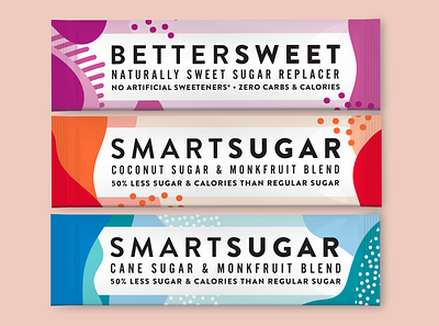 SmartSugar Sweetener Stick Packets branding color color palette colorful colors design happy illustration packaging vector