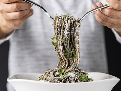 Food Styling Black Pasta for Royal Prestige Magazine