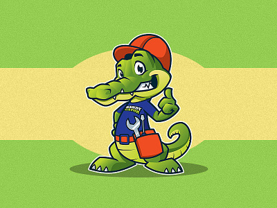 Gator aligator belt confident gator handy happy illustration mascot repair tools vector