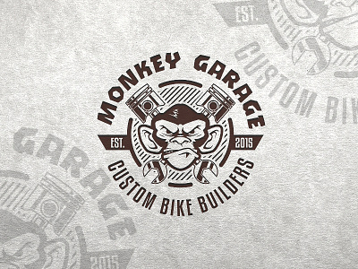 Monkey Garage logo bike bw custom garage mad monkey motor piston vector