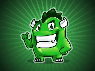 Monster mascot cute green mascot monster small smile teeth thumb up vector
