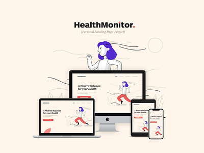 Health Monitor App Landing Page app design health icon illustration landing page monitor typography ui ux