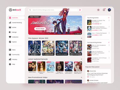 AnimaX - Animanga Platform anime dashboard dashboard design manga streaming app ui design web design