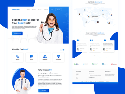 Hospital Landing Page android app dailyui design hospital illustration landing page minimal typography ui uiux