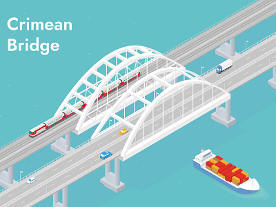 Crimean Bridge bridge car isometric ship train