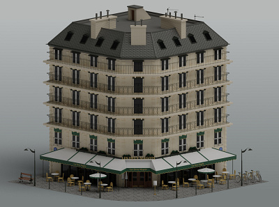 Cafe Paris. Les Deux Magots 3d blender cafe illustration paris