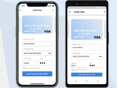 Credit card checkout page for iOS and Android