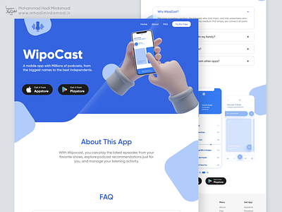 WipoCast - Podcast Landing Page template 3d design landing poscast template ui website