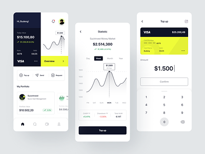 Investment Mobile App appdesign bank card card grid portfolio intvestment mobile app invest investment mobileapp number portfolio statistic topup uiux value