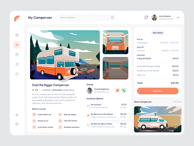 Campervan Rental Dashboard campervan campervan dashboard campervan rent campervan rental dashboard dashboard rent detail car detail vehicle illustration receive rent rent dashboard rental ui uiux vehicle rent vehicle rental