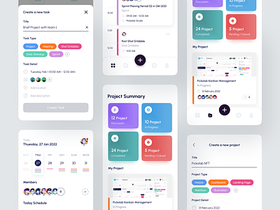 Task Management Mobile App activity appdesign calendar card card project category create task members team mobileapp my project new task project project summary schedule task ui uiux