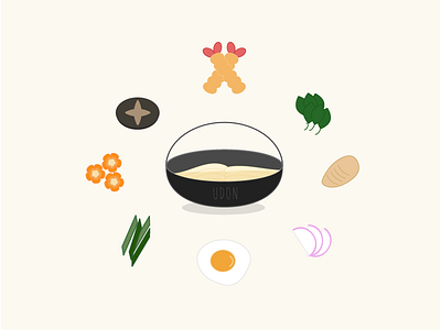 Noodle Series: Udon bowl carrot egg illustration mushroom noodles shrimp spinach tempura udon vector